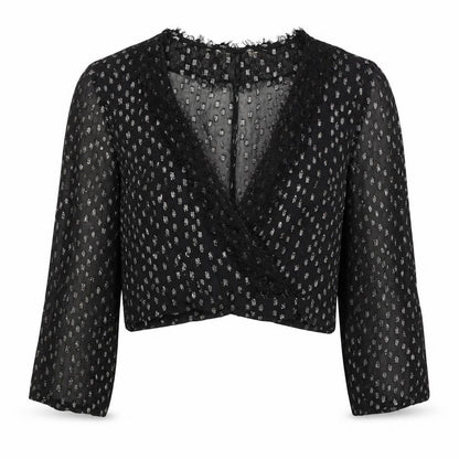 Preworn Womens Black Geometric Viscose Basic Blouse Size 10 V-Neck