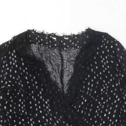 Preworn Womens Black Geometric Viscose Basic Blouse Size 10 V-Neck