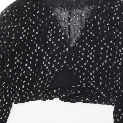 Preworn Womens Black Geometric Viscose Basic Blouse Size 10 V-Neck