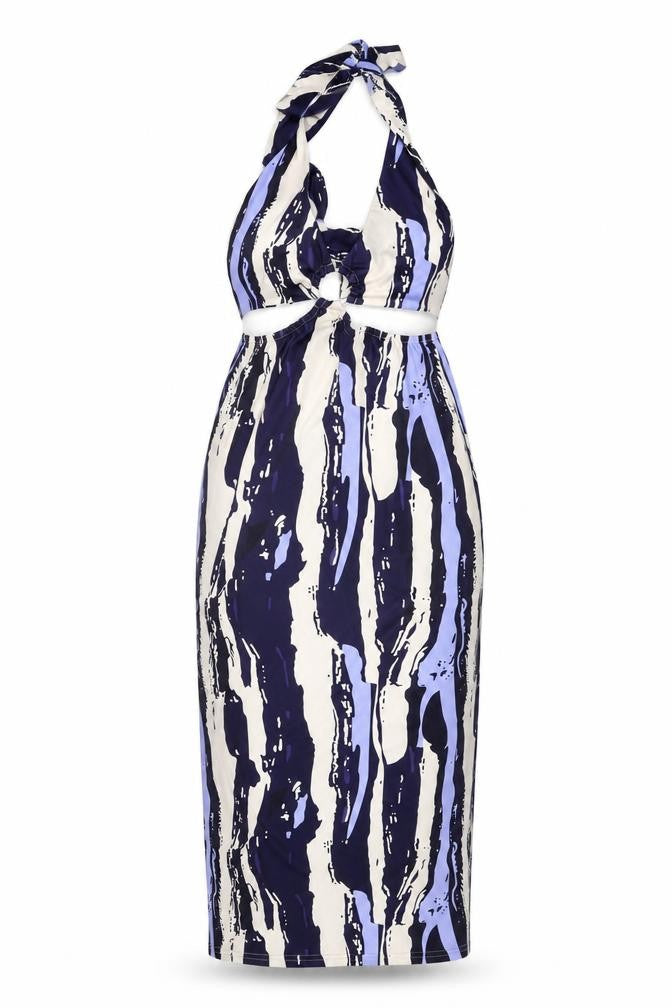 SheIn Womens Purple Geometric Polyester Bodycon Size L V-Neck Tie