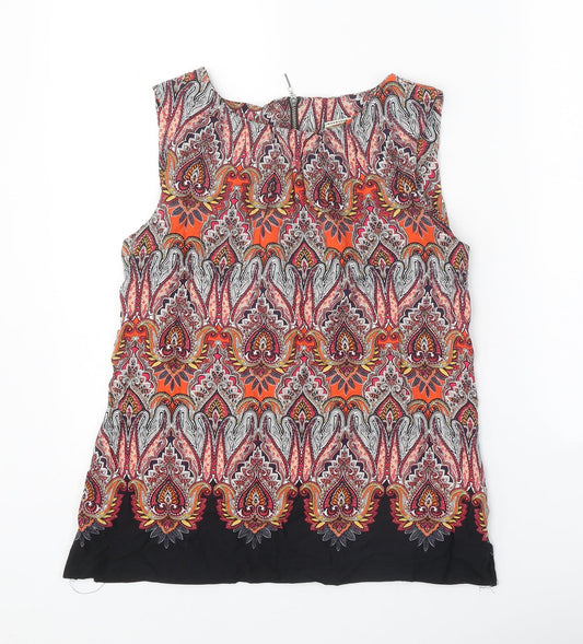 Billie & Blossom Womens Multicoloured Geometric Viscose Basic Tank Size 10 Round Neck