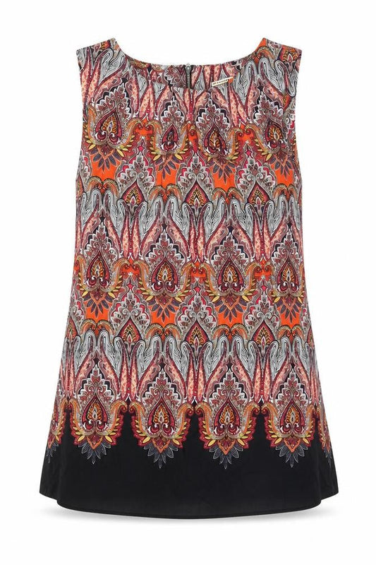 Billie & Blossom Womens Multicoloured Geometric Viscose Basic Tank Size 10 Round Neck