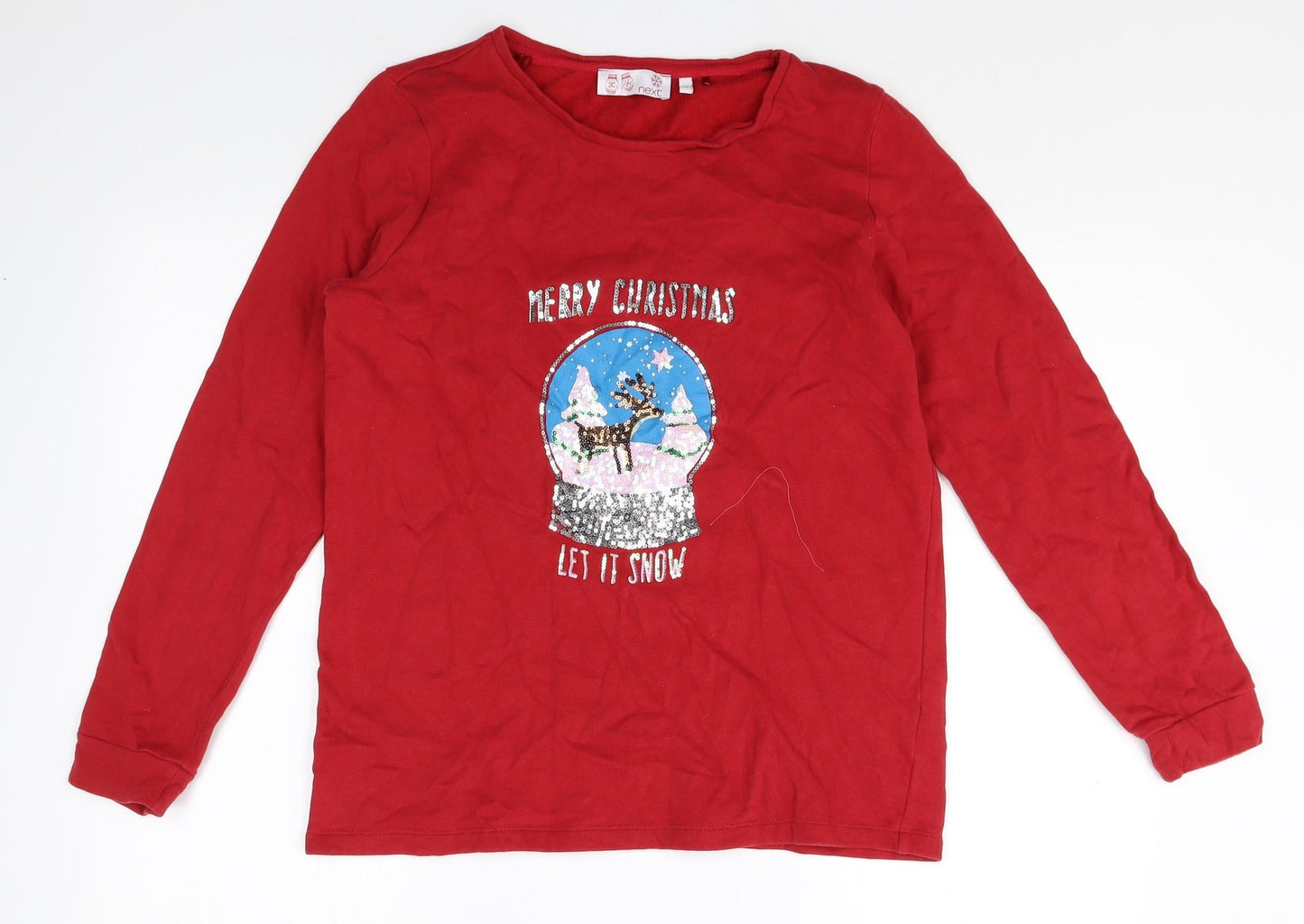 NEXT Womens Red 100% Cotton Pullover Sweatshirt Size 10 Pullover - Merry Christmas Let It Snow