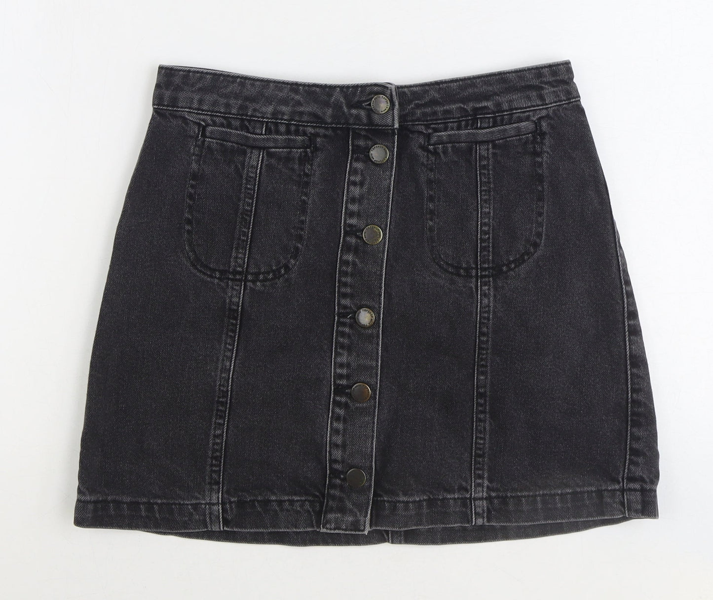 Topshop Womens Black Cotton Mini Skirt Size 28 in Button