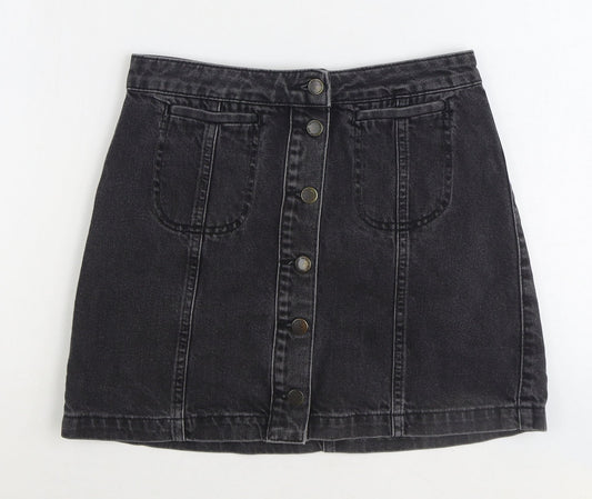 Topshop Womens Black Cotton Mini Skirt Size 28 in Button