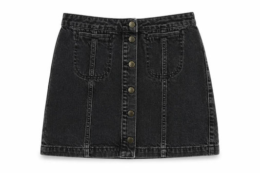 Topshop Womens Black Cotton Mini Skirt Size 28 in Button