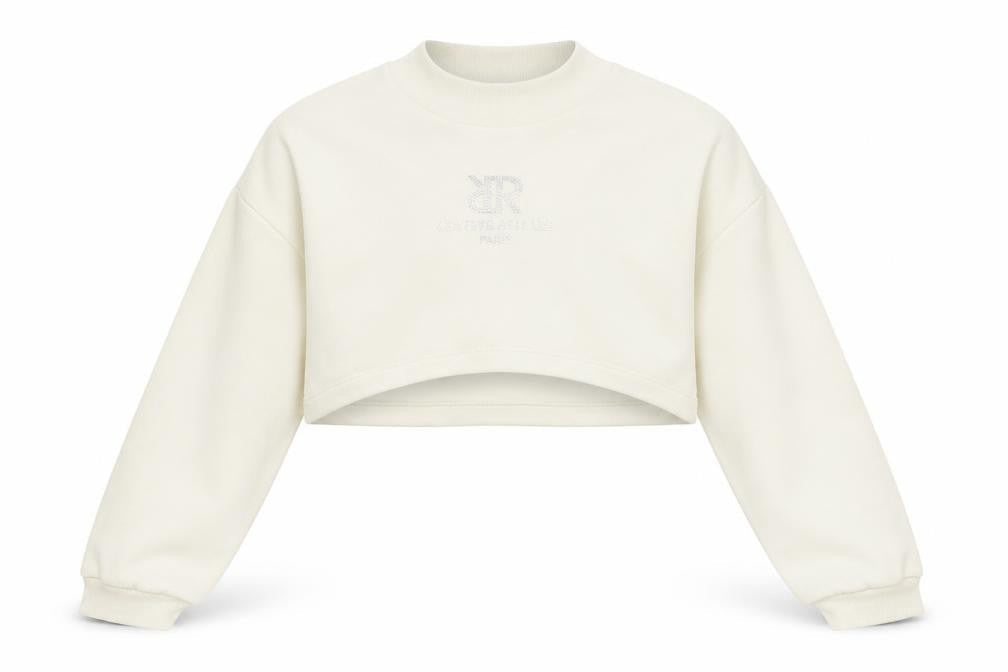 River Island Girls White Cotton Pullover Sweatshirt Size 11-12 Years Pullover - Cropped