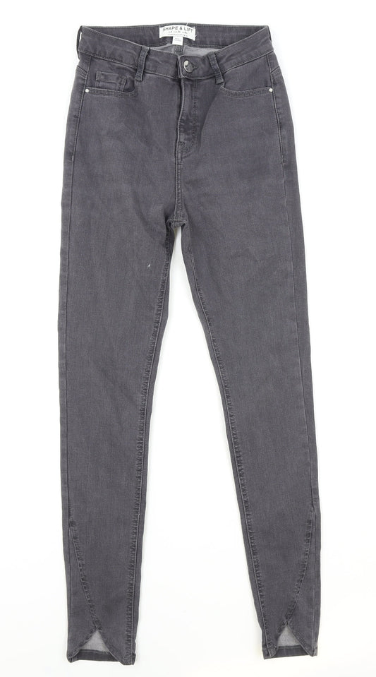 Dorothy Perkins Womens Grey Cotton Skinny Jeans Size 8 Regular Zip - Shape & Lift