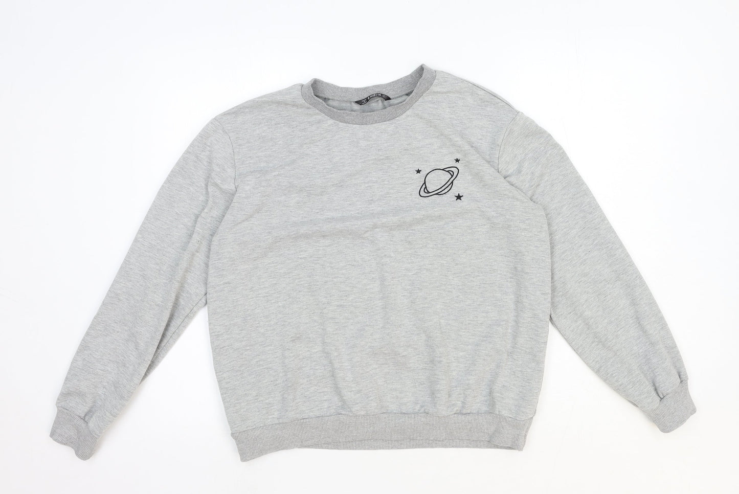 SheIn Womens Grey Cotton Pullover Sweatshirt Size L Pullover - Planet Motif