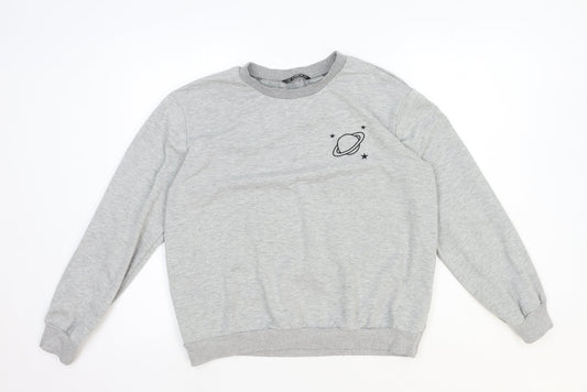 SheIn Womens Grey Cotton Pullover Sweatshirt Size L Pullover - Planet Motif
