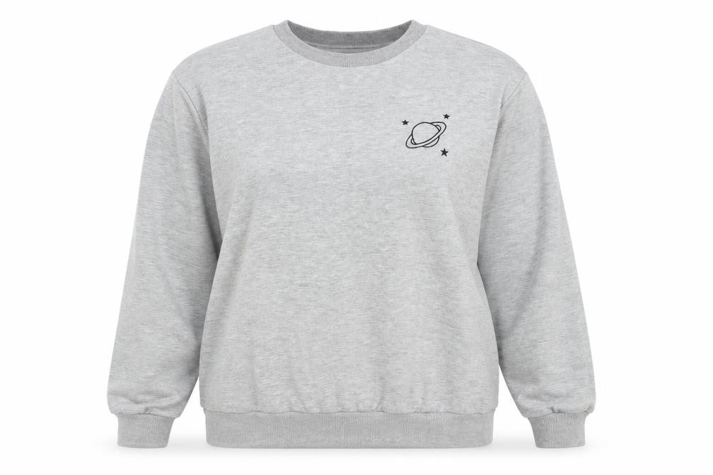 SheIn Womens Grey Cotton Pullover Sweatshirt Size L Pullover - Planet Motif