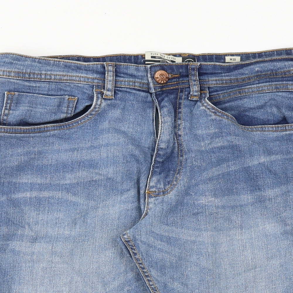 Duck and Cover Mens Blue Cotton Biker Shorts Size 30 in L11 in Regular Zip
