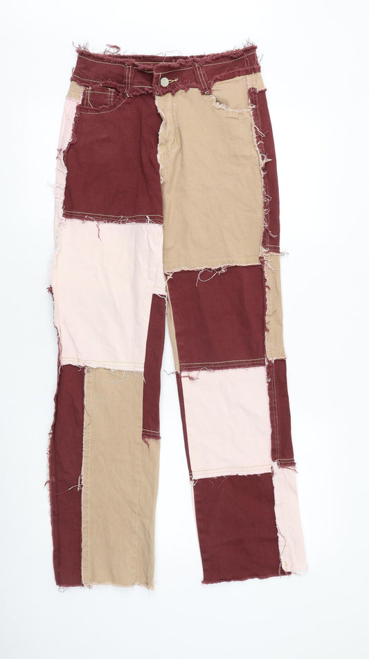 Preworn Womens Multicoloured Geometric Polyester Straight Jeans Size S Regular Zip - Patchwork