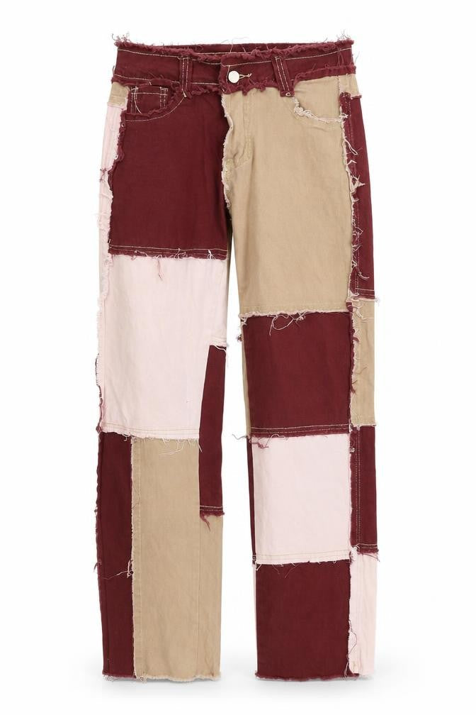 Preworn Womens Multicoloured Geometric Polyester Straight Jeans Size S Regular Zip - Patchwork