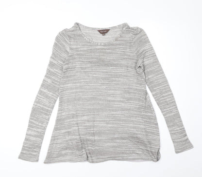 Phase Eight Womens Grey Striped Viscose Basic Blouse Size 10 Round Neck