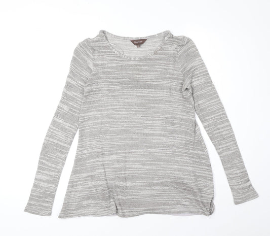 Phase Eight Womens Grey Striped Viscose Basic Blouse Size 10 Round Neck