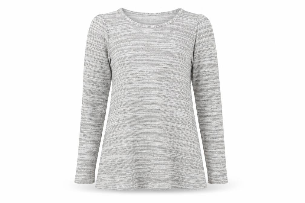 Phase Eight Womens Grey Striped Viscose Basic Blouse Size 10 Round Neck