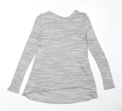 Phase Eight Womens Grey Striped Viscose Basic Blouse Size 10 Round Neck