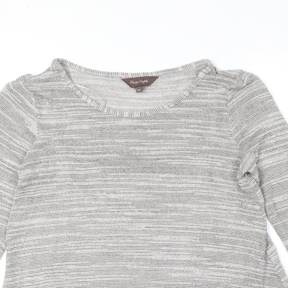 Phase Eight Womens Grey Striped Viscose Basic Blouse Size 10 Round Neck