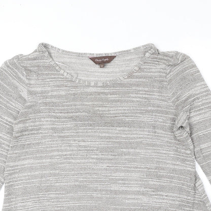 Phase Eight Womens Grey Striped Viscose Basic Blouse Size 10 Round Neck