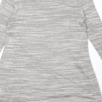 Phase Eight Womens Grey Striped Viscose Basic Blouse Size 10 Round Neck