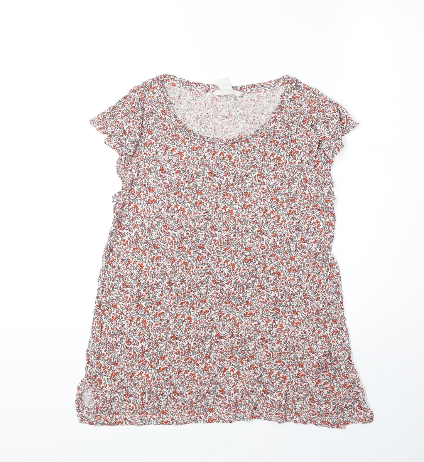 H&M Womens Red Floral Viscose Basic T-Shirt Size S Boat Neck