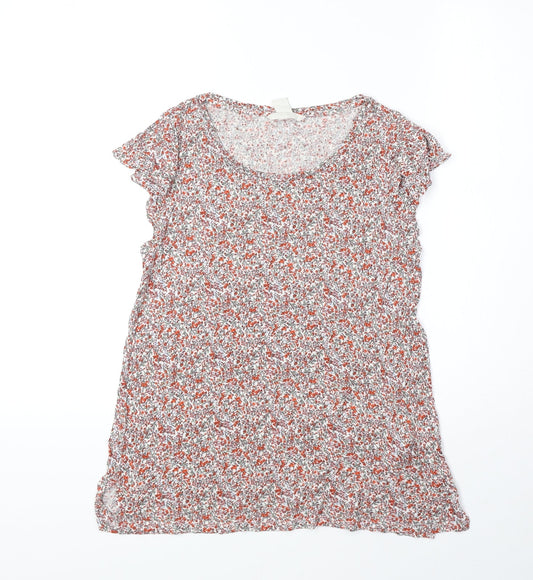 H&M Womens Red Floral Viscose Basic T-Shirt Size S Boat Neck