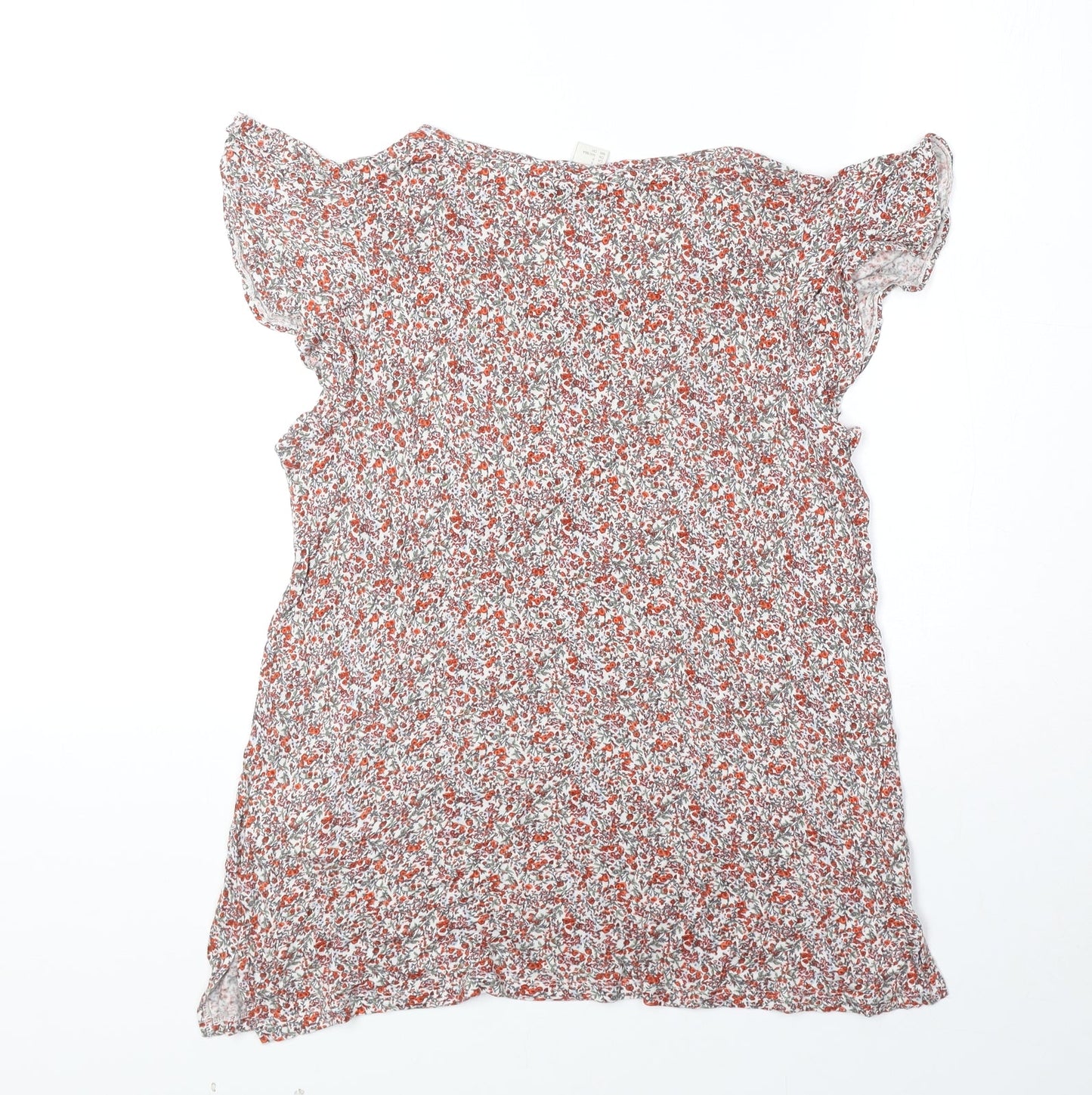H&M Womens Red Floral Viscose Basic T-Shirt Size S Boat Neck