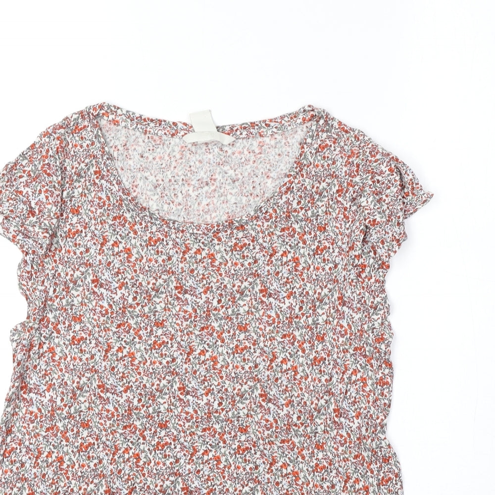 H&M Womens Red Floral Viscose Basic T-Shirt Size S Boat Neck