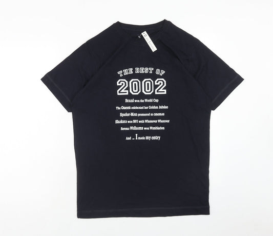 Da londra Womens Blue Cotton Basic T-Shirt Size M Round Neck - 2002 Birth Slogan