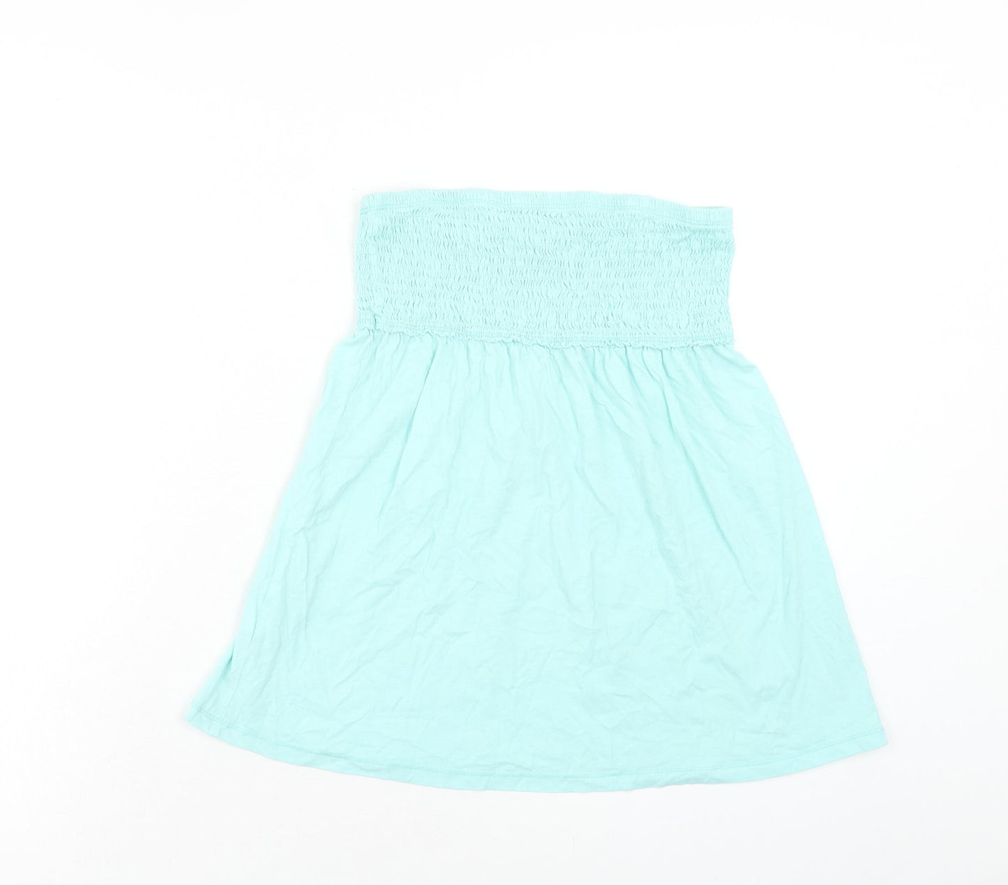 Papaya Womens Blue Cotton Basic Blouse Size 12 Off the Shoulder - Shirred Bandeau