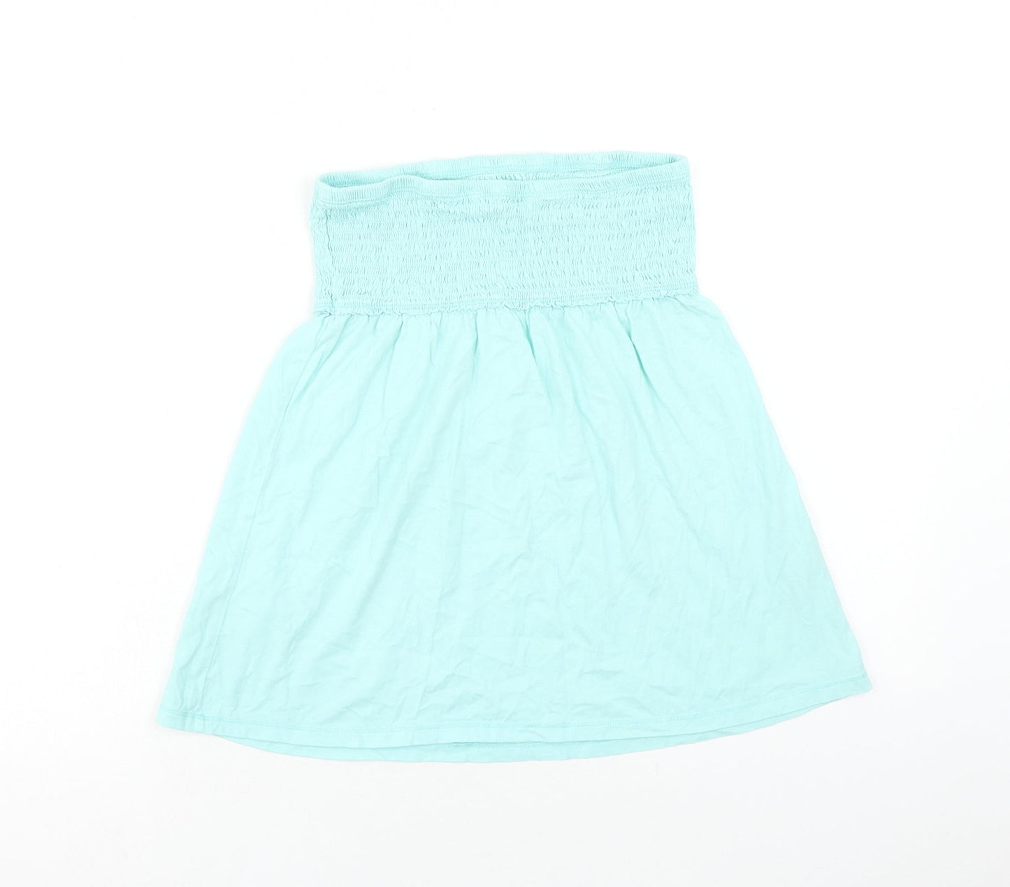 Papaya Womens Blue Cotton Basic Blouse Size 12 Off the Shoulder - Shirred Bandeau