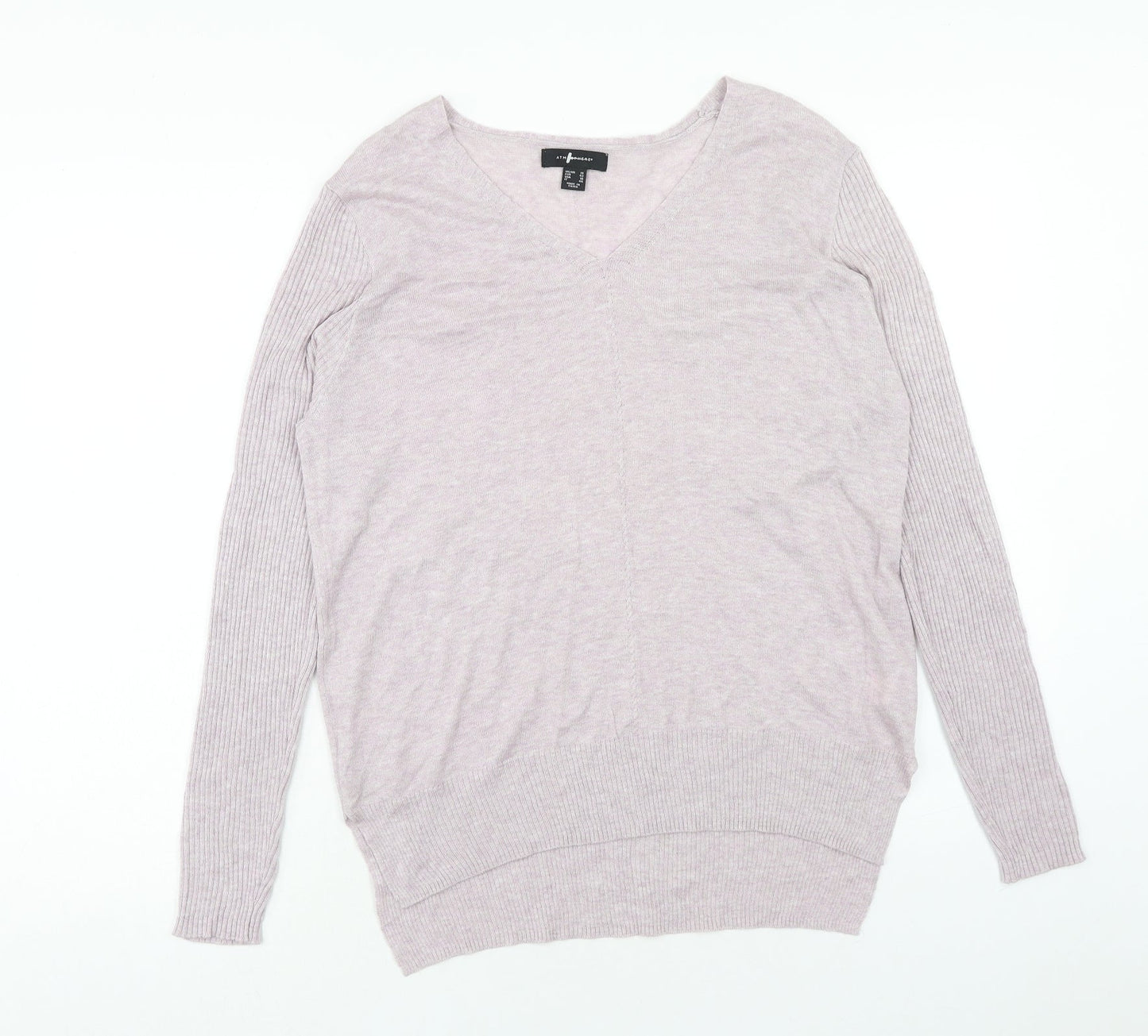 Marks and Spencer Womens Purple V-Neck Acrylic Pullover Jumper Size 14