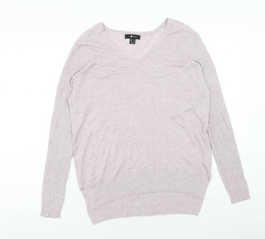Marks and Spencer Womens Purple V-Neck Acrylic Pullover Jumper Size 14