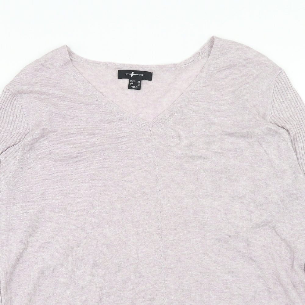 Marks and Spencer Womens Purple V-Neck Acrylic Pullover Jumper Size 14