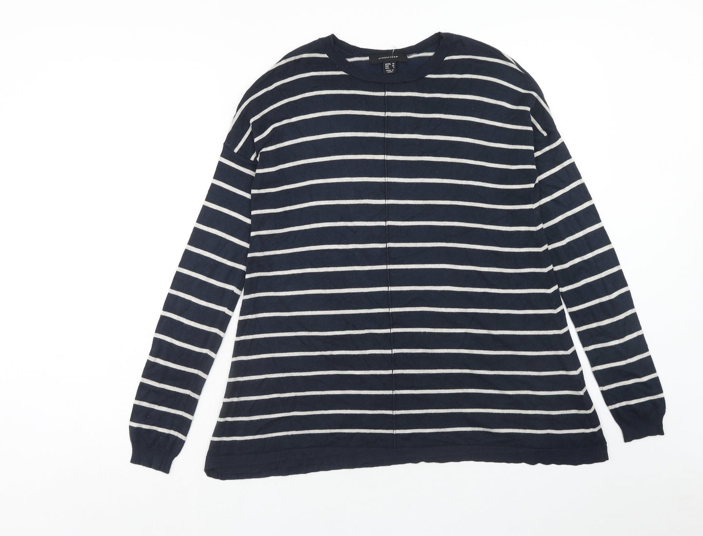 Atmosphere Womens Blue Round Neck Striped Viscose Pullover Jumper Size 10