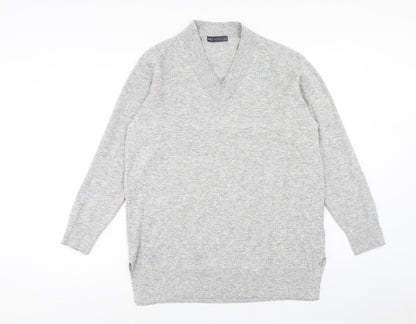 Marks & Spencer Mens Grey V-Neck Viscose Pullover Jumper Size L Long Sleeve