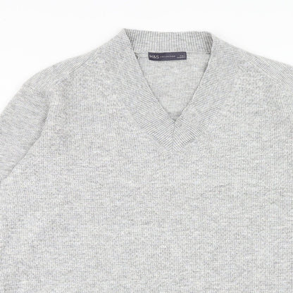 Marks & Spencer Mens Grey V-Neck Viscose Pullover Jumper Size L Long Sleeve