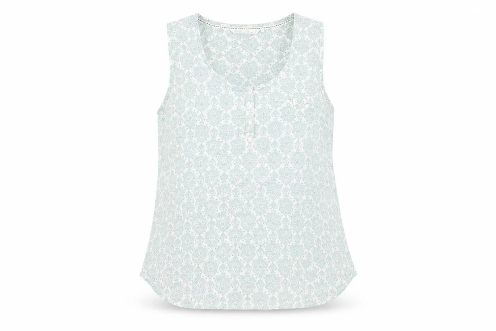 Preworn Womens Green Geometric Polyester Basic Tank Size 12 Round Neck