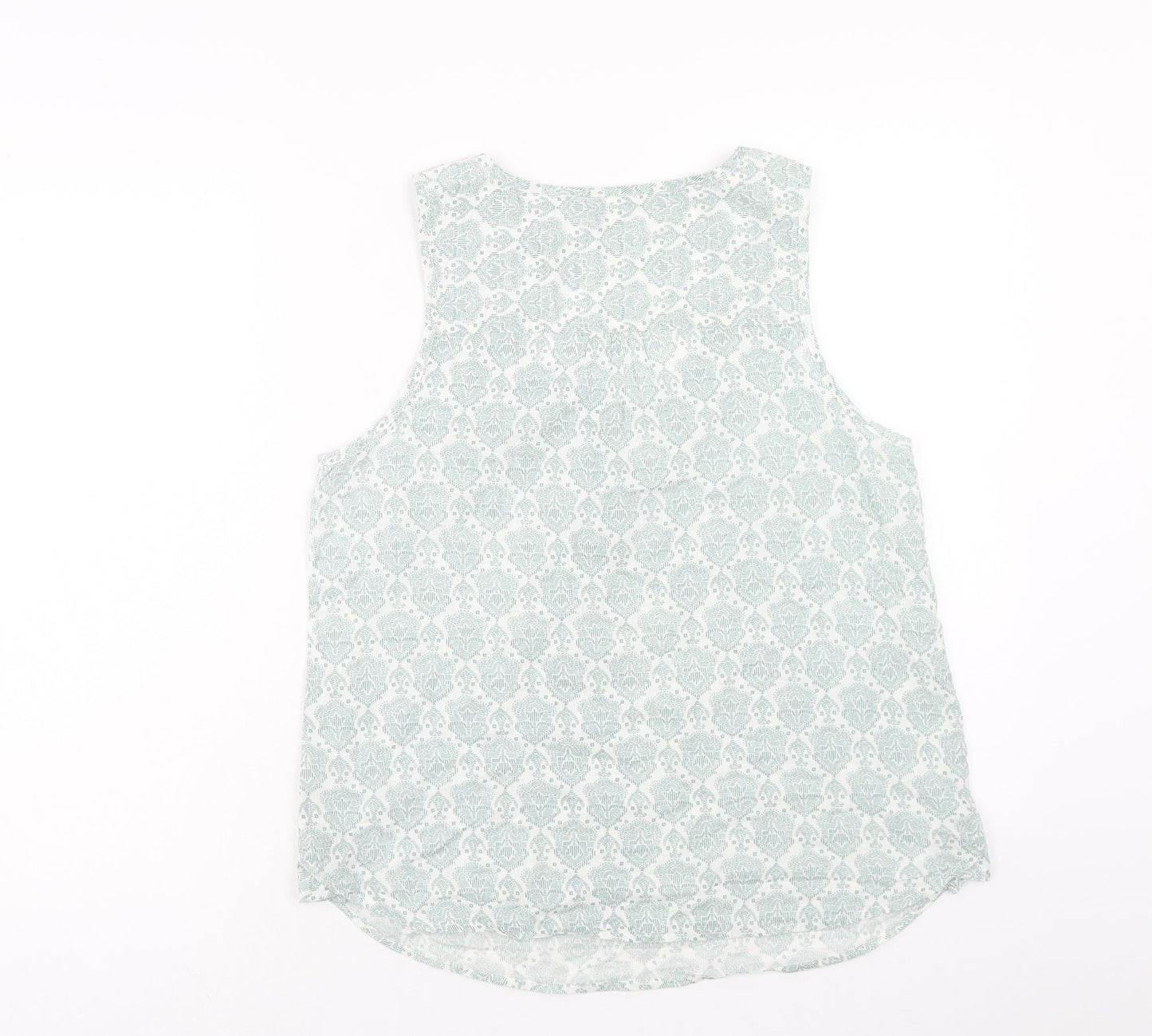 Preworn Womens Green Geometric Polyester Basic Tank Size 12 Round Neck
