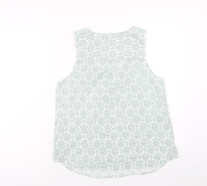 Preworn Womens Green Geometric Polyester Basic Tank Size 12 Round Neck