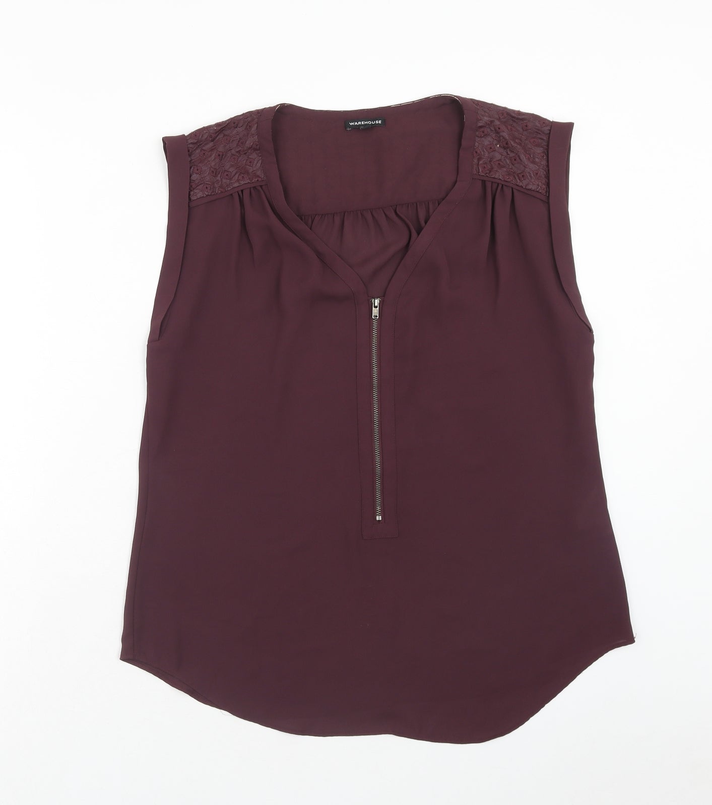 Warehouse Womens Purple Polyester Basic Tank Size 14 V-Neck - Broderie Anglaise Detail