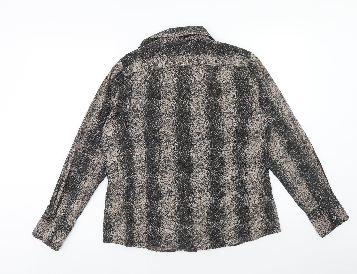 Marks and Spencer Womens Brown Geometric Cotton Basic Button-Up Size 14 V-Neck