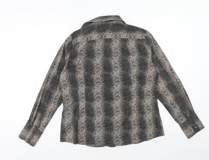 Marks & Spencer Womens Brown Geometric Cotton Basic Button-Up Size 14 V-Neck