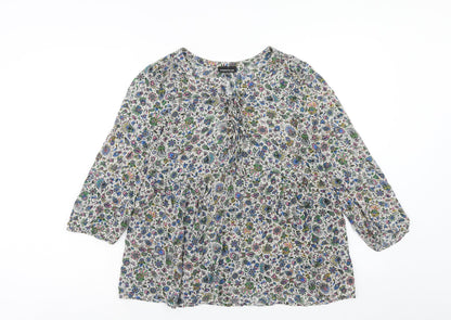 Preloved Warehouse Womens Multicoloured Floral Viscose Basic Blouse Size 12 Round Neck - Front