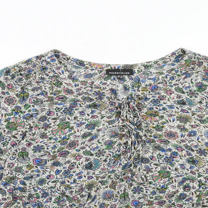 Preloved Warehouse Womens Multicoloured Floral Viscose Basic Blouse Size 12 Round Neck - Detail