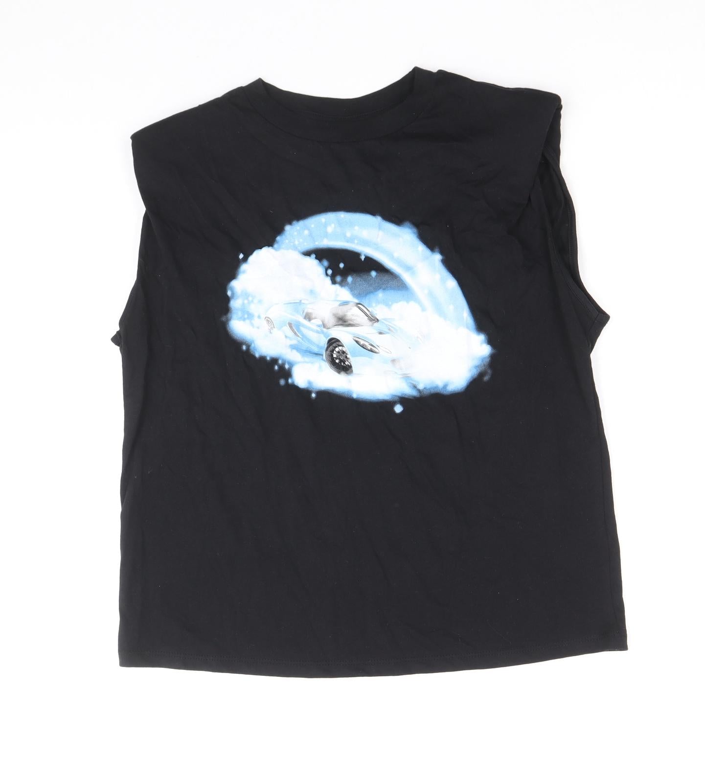 H&M Womens Black 100% Cotton Cropped Tank Size XS Round Neck - Sports Car