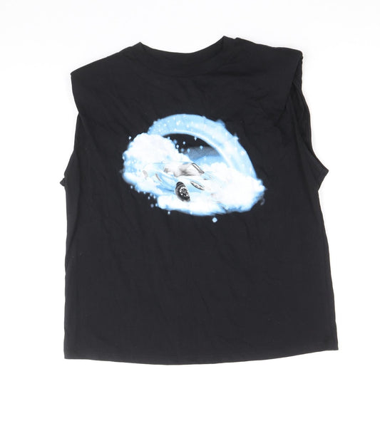 H&M Womens Black 100% Cotton Cropped Tank Size XS Round Neck - Sports Car