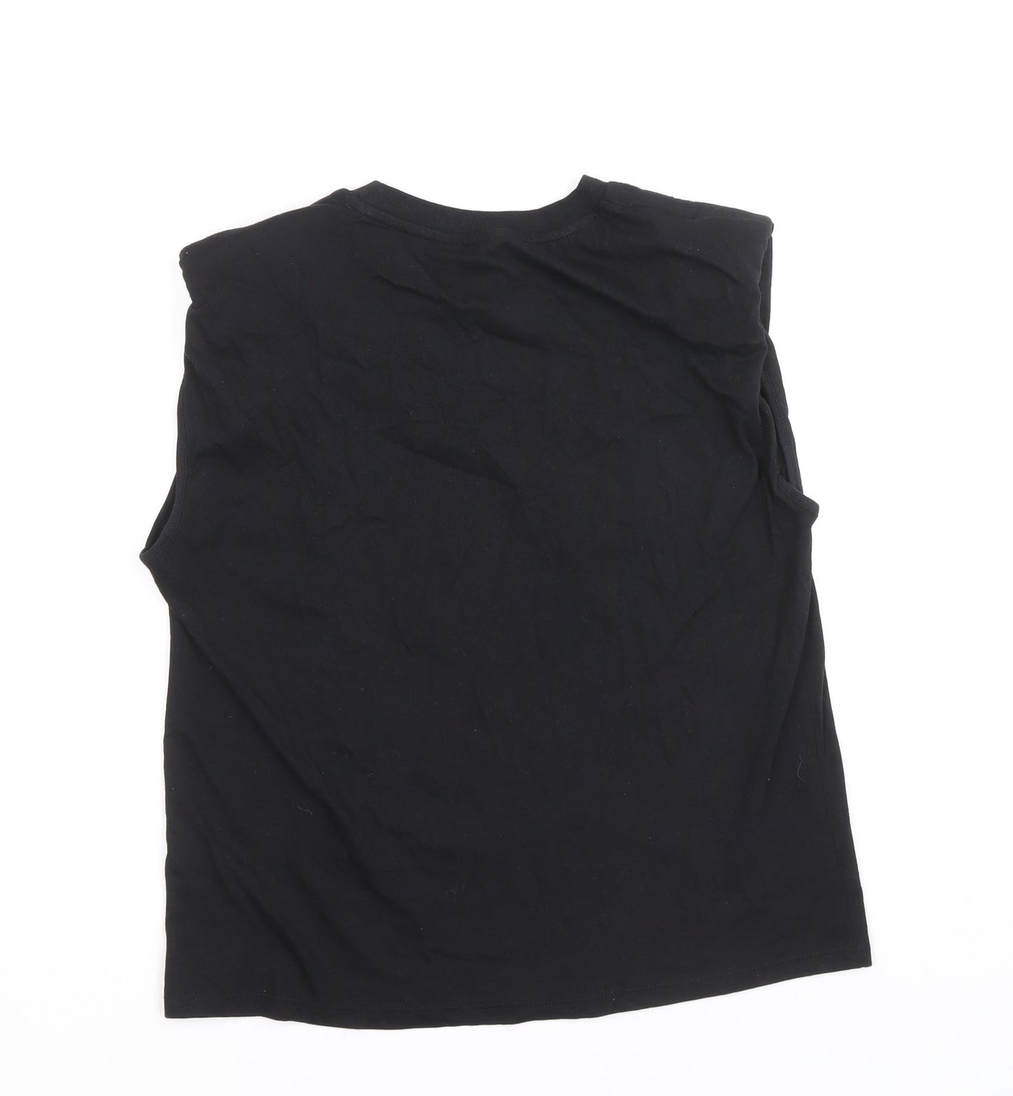 H&M Womens Black 100% Cotton Cropped Tank Size XS Round Neck - Sports Car