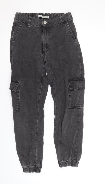 Denim & Co. Womens Grey Cotton Tapered Jeans Size 6 Regular Zip